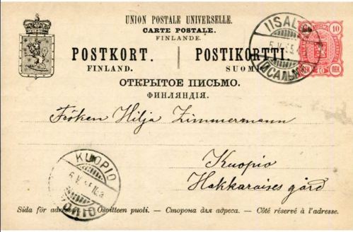 1895 5.5. X AugustaCollan Hilja Zimmermanille Kuopioon