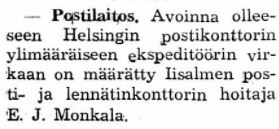 Monkala Helsinkiin Iisalmen Sanomat 29.10.1938