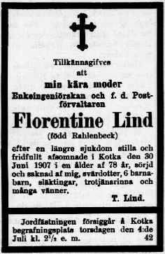 Lind Florentine Kotka Nyheter 2.7.1907 no 49 s1